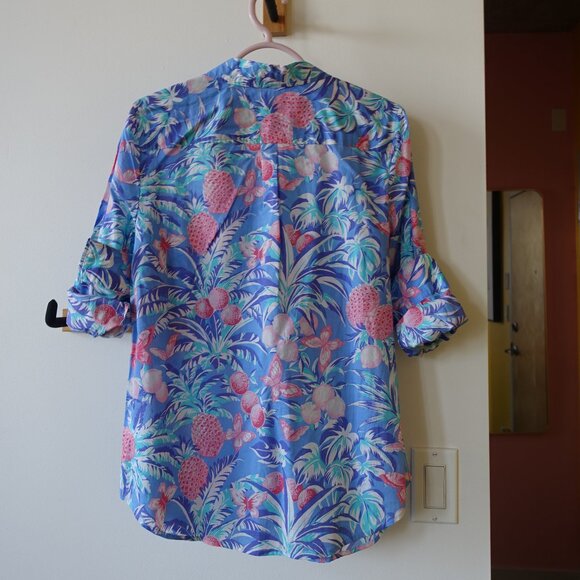 Talbots Ratti Cotton Tropical Lychee pineapple button down shirt S Small SM - Picture 2 of 12